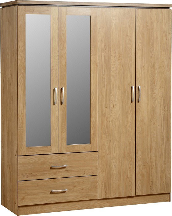 Charles 4 Door 2 Drawer Mirrored Wardrobe in Oak Effect Veneer - Click Image to Close